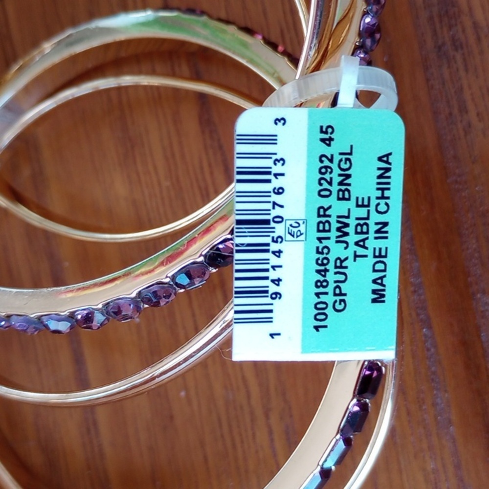Elegant Gold and Purple Crystal Bangle Set - Picture 4 of 4